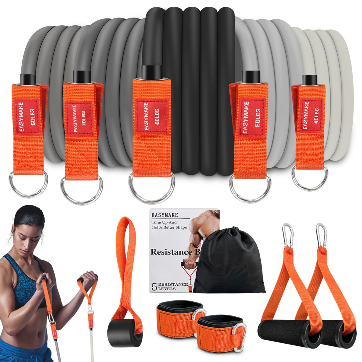 Resistance Bands 300 lbs Heavy Exercise Bands with Handles Resistance