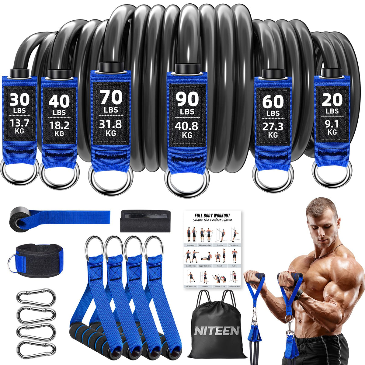 Heavy Resistance Bands  for Men Women with Door Anchor and Ankle Straps